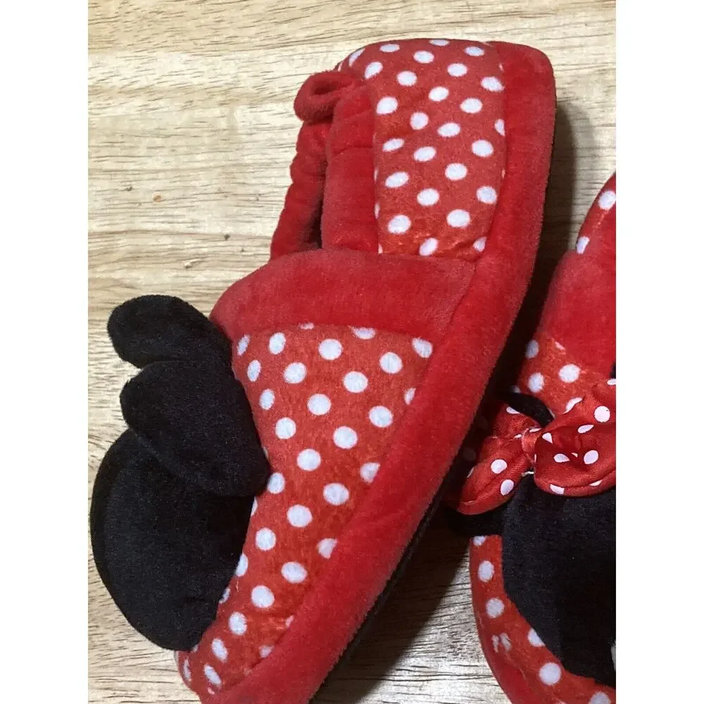 MINNIE‎ MOUSE Little Girls Size 9 - 10 Slippers House Shoes ~ Plush Minnie Head